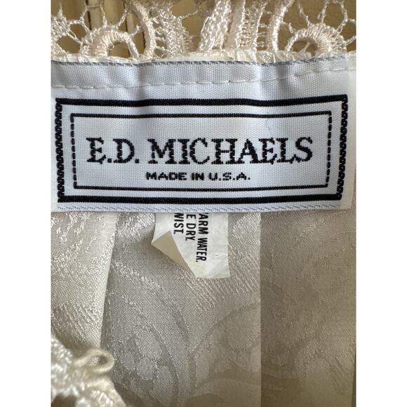 Vintage E.D. Michaels Cream Jacquard Prairie Dress Crochet Lace 80s USA medium - Picture 11 of 13